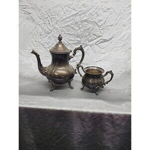 Antique Towle Ornate Silverplated Teapot with Hinged Lid 11" and sugar bowl